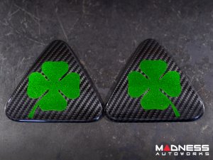  Alfa Romeo Stelvio Quadrifoglio (QV) Fender Badge Cover Set - Carbon Fiber - Green Clover